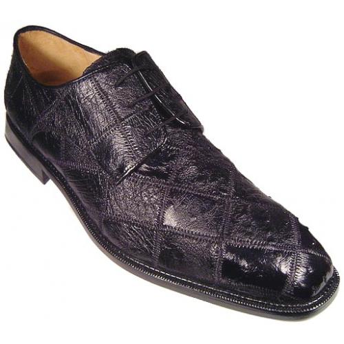 Belvedere "Mosca" Black All-Over Ostrich Patch-Work Shoes